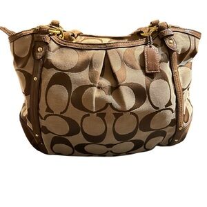 Coach Tan and Brown Signature Shoulder Bag